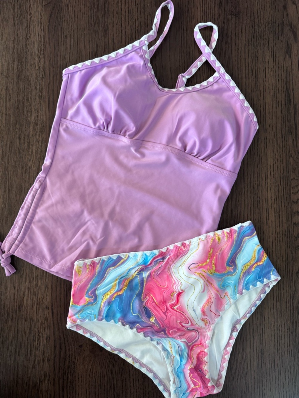 NEW Girls Size 12 Pink Tankini Set with Marble Print Bottom